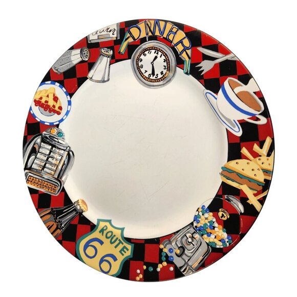 Sakura Roadside By Sue Zipkin 1993 Stoneware Dinner Plates Set Of 5 Retro Route - Picture 4 of 8